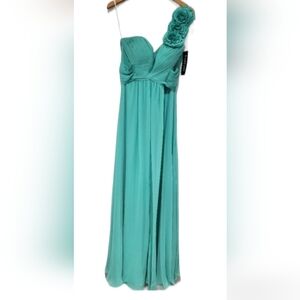 NEW Teal Chiffon & Satin floral one shoulder floor length dress bridal size8